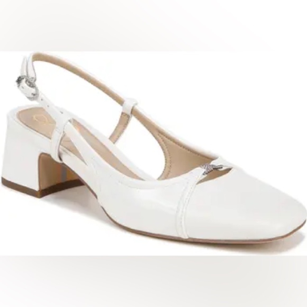 Sam Edelman White Patent Slingback Block Heel Pumps